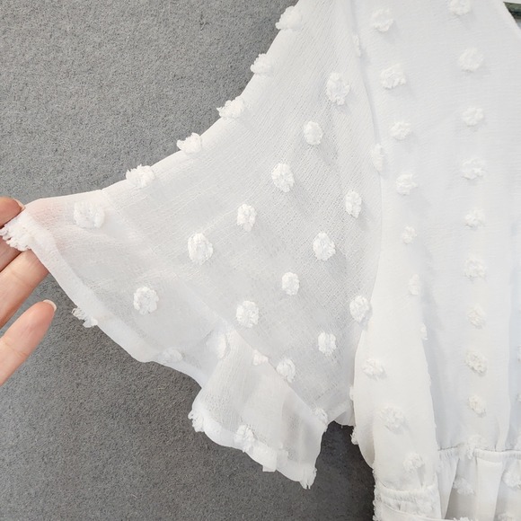 Motherhood Maternity White Swiss Dot Dress XL Ruffle Flutter Sleeve Baby Shower - Picture 3 of 12